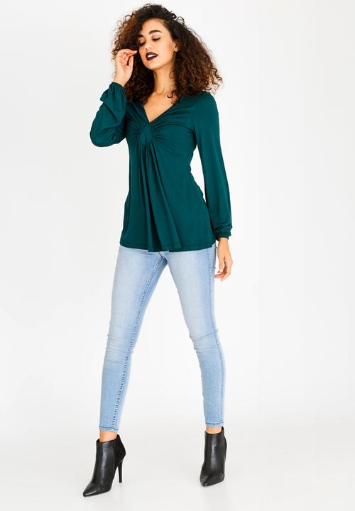 edit - V Neckline Longsleeve Blouse Dark Green