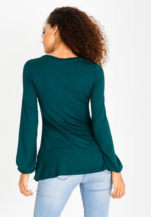 edit - V Neckline Longsleeve Blouse Dark Green