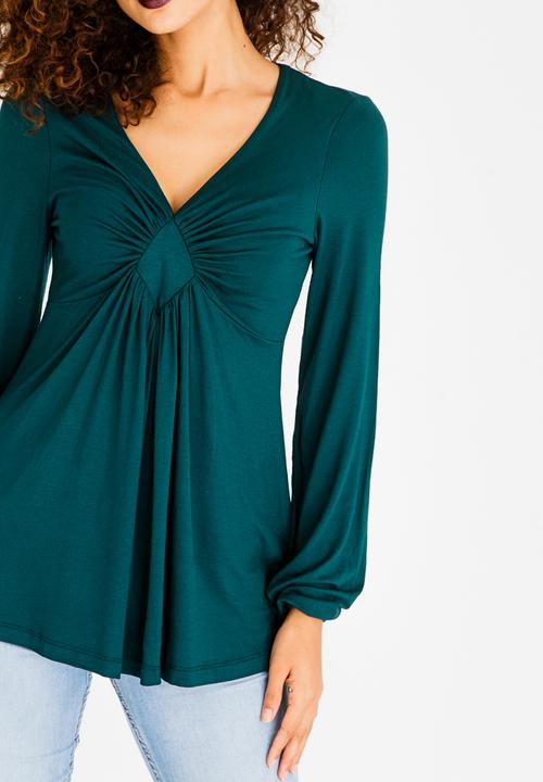 edit - V Neckline Longsleeve Blouse Dark Green