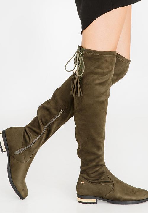 dark green knee high boots