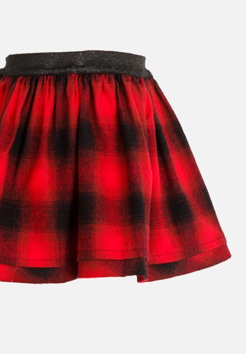 MINOTI - Plaid Skirt with Raw Hem Red