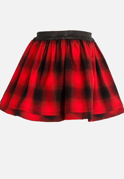 MINOTI - Plaid Skirt with Raw Hem Red