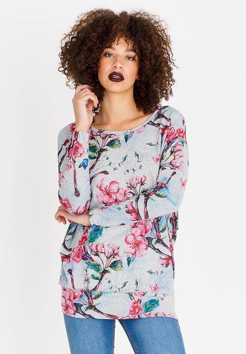 Revenge - Floral Long Sleeve Top Grey