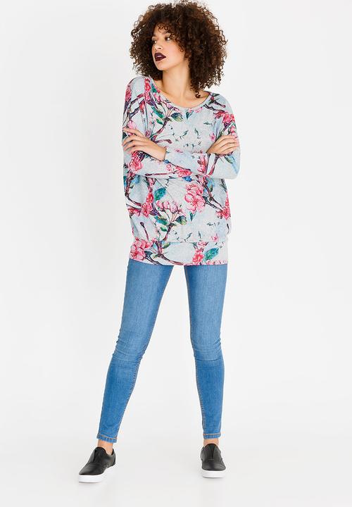 Revenge - Floral Long Sleeve Top Grey