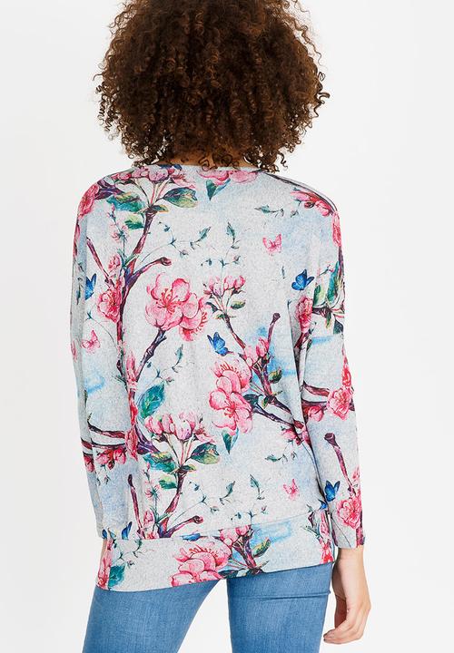 Revenge - Floral Long Sleeve Top Grey