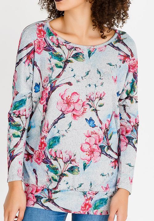 Revenge - Floral Long Sleeve Top Grey