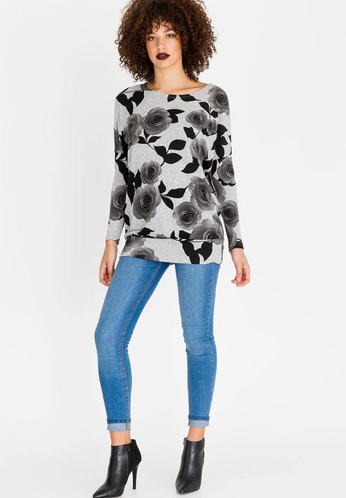 Revenge - Floral Long Sleeve Top Grey