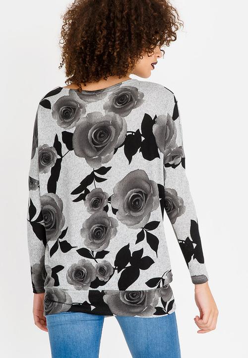 Revenge - Floral Long Sleeve Top Grey