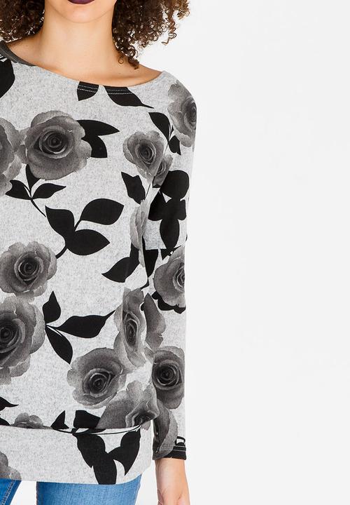 Revenge - Floral Long Sleeve Top Grey