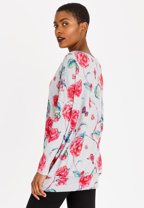 Revenge - Floral Long Sleeve Top Grey