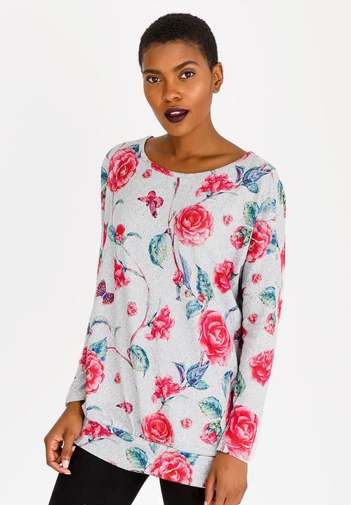 Revenge - Floral Long Sleeve Top Grey