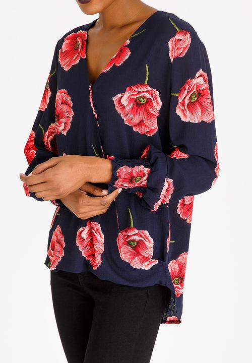 Revenge - Floral Wrap Detail Top Navy