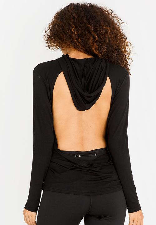 Lithe - Open Back Hooded Top Black