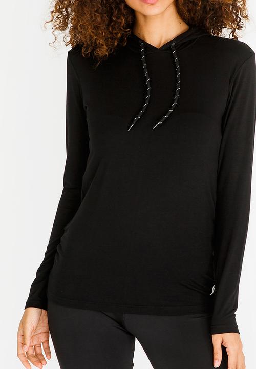 Lithe - Open Back Hooded Top Black