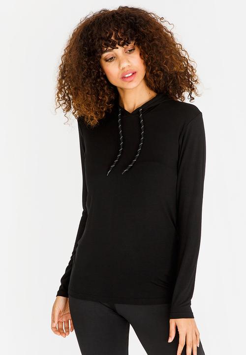 Lithe - Open Back Hooded Top Black