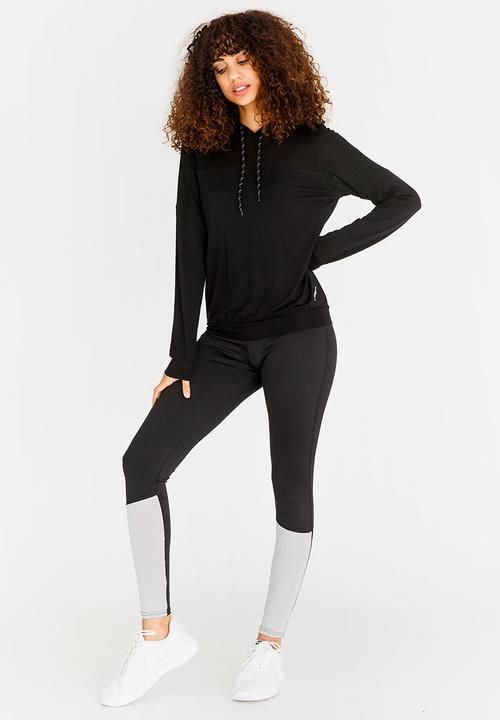 Lithe - Hooded Top with Mesh Yoke Black