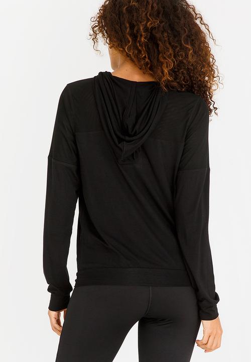 Lithe - Hooded Top with Mesh Yoke Black
