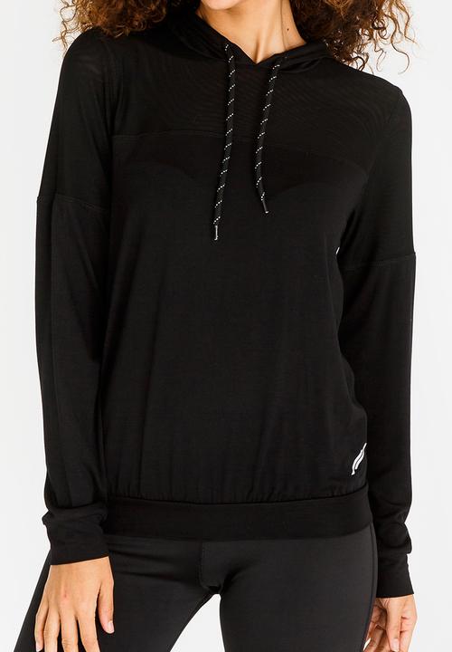 Lithe - Hooded Top with Mesh Yoke Black