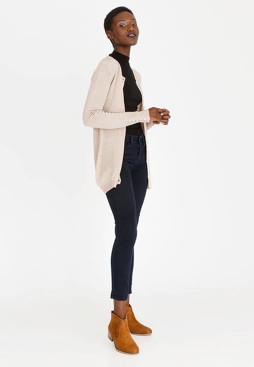 edit - Pearl Trim Cardi Taupe