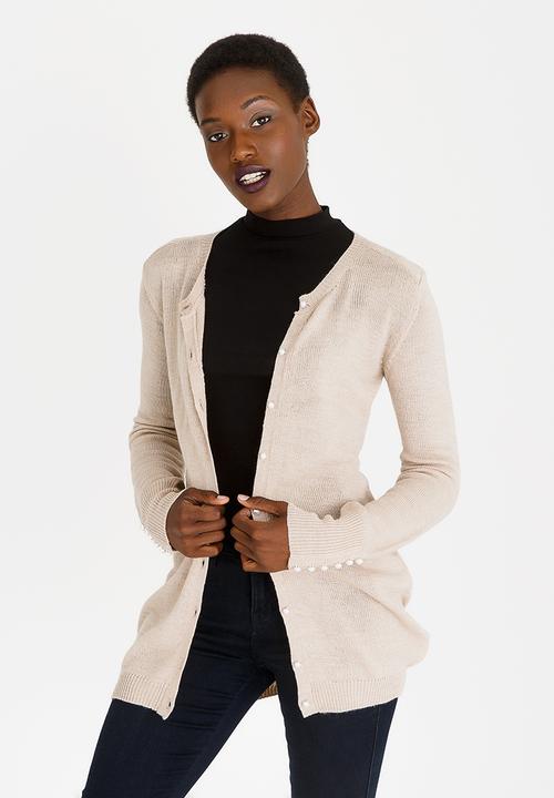 edit - Pearl Trim Cardi Taupe