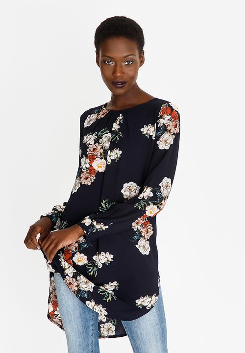 Revenge - Floral Long Sleeve Tunic Navy