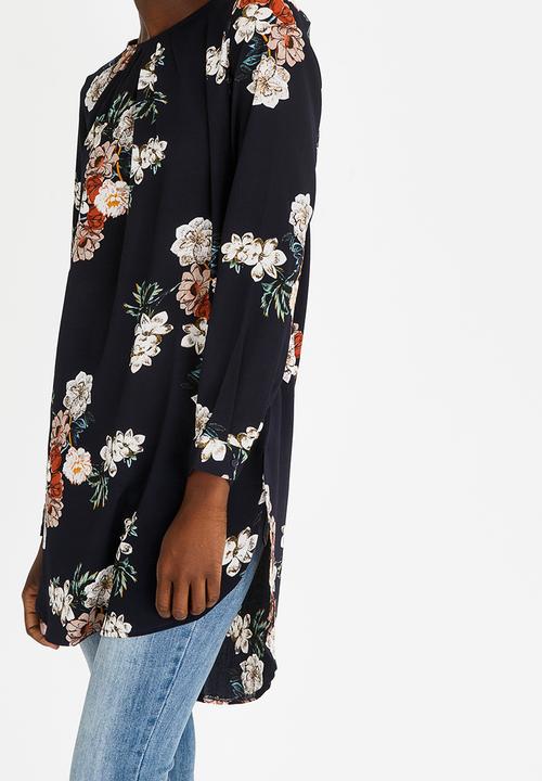 Revenge - Floral Long Sleeve Tunic Navy