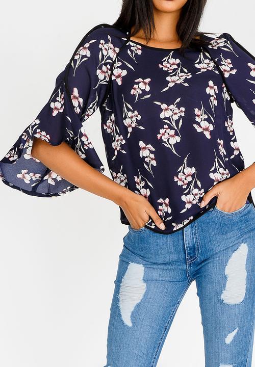 Revenge - Ruffle Sleeve Blouse Navy