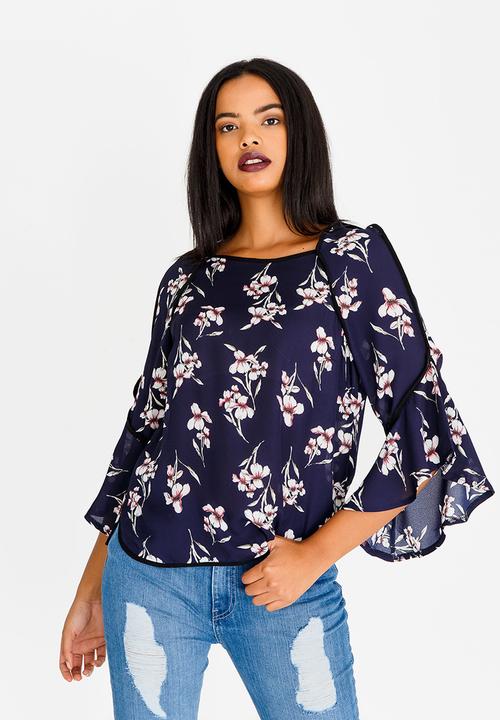 Revenge - Ruffle Sleeve Blouse Navy