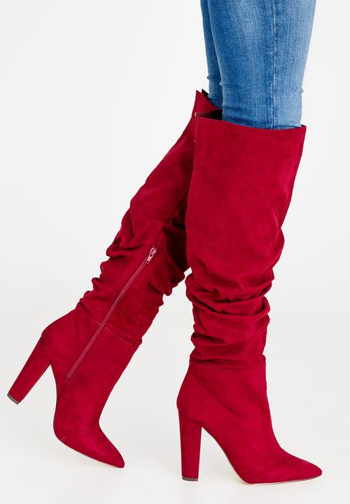 dark red over the knee boots