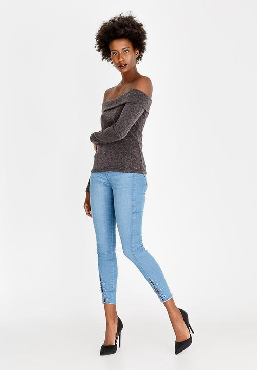 SISSY BOY - Slouchy Bardot Top Charcoal