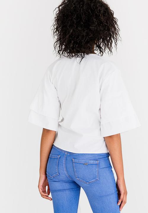 STYLE REPUBLIC - Sleeve Detail Wrap Blouse White