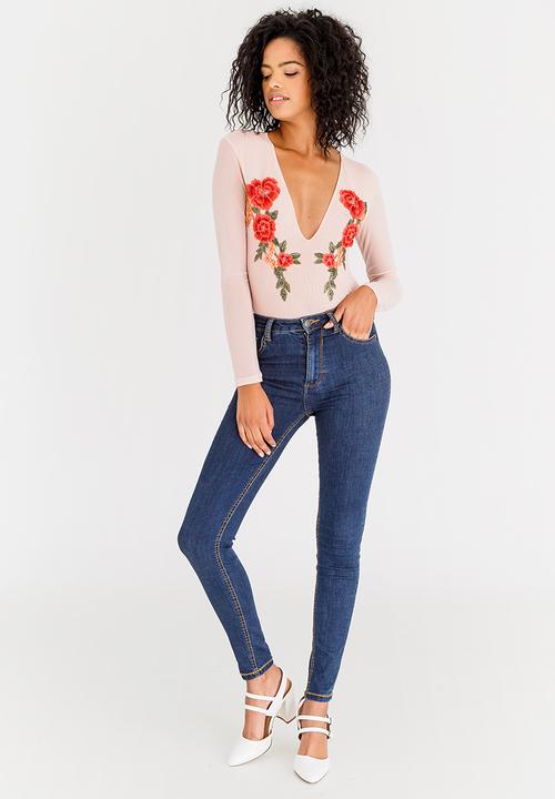 STYLE REPUBLIC - Embroidered Mesh Bodysuit Rose