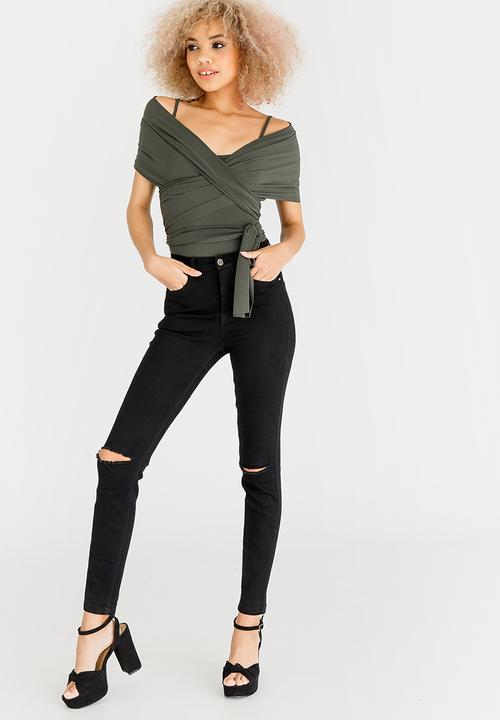 STYLE REPUBLIC - Multi Wrap Bodysuit Dark Green