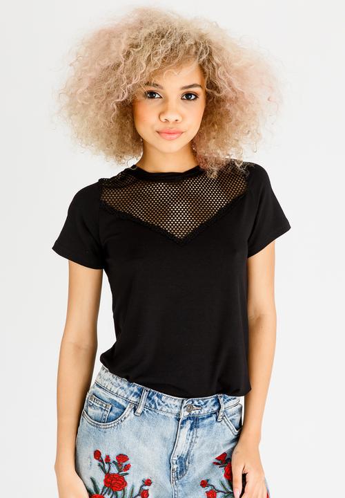 c(inch) - Mesh Inset T-shirt Black