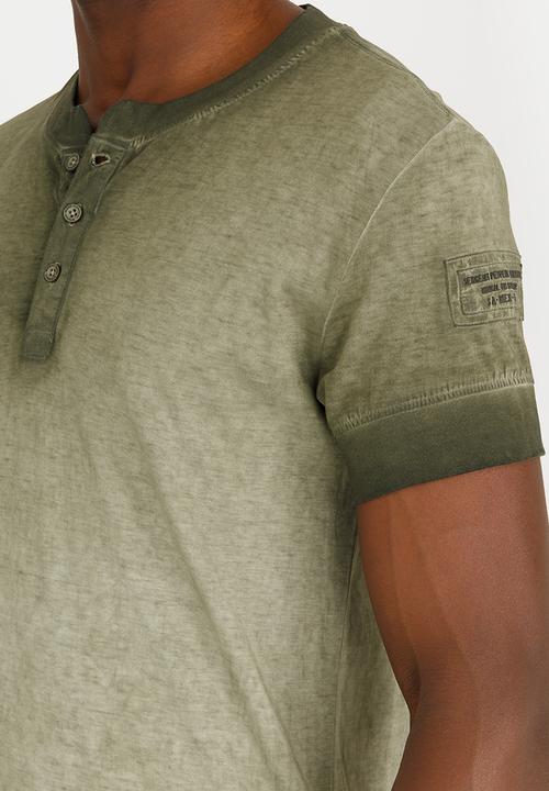 S.P.C.C - Dirty Dyed Henley Tee Khaki Green