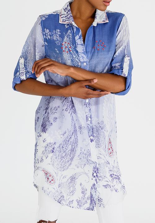 G Couture - Dip-dye Printed Shirt Blue and White