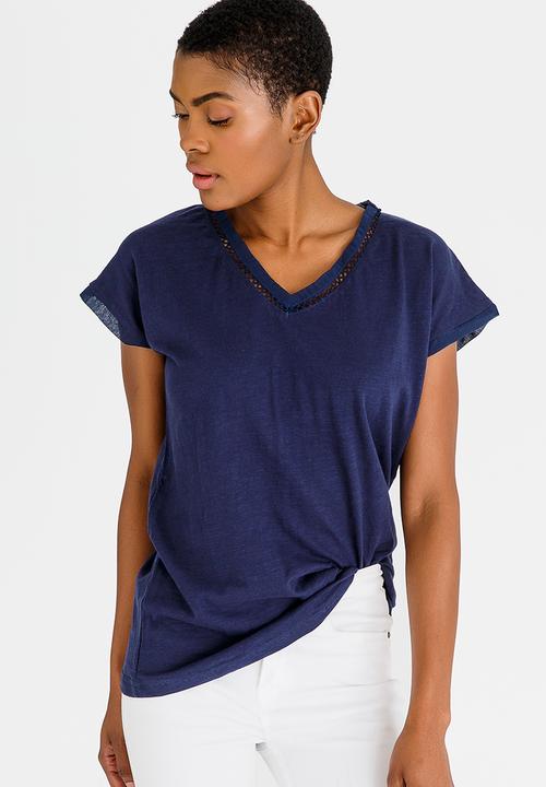 G Couture - Chiffon Crochet Neckline Top Navy