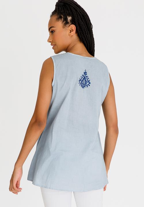 G Couture - Embroidered Sleeveless Top Pale Blue