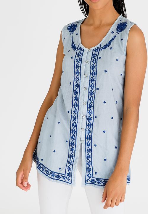 G Couture - Embroidered Sleeveless Top Pale Blue