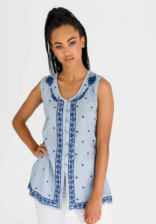 G Couture - Embroidered Sleeveless Top Pale Blue
