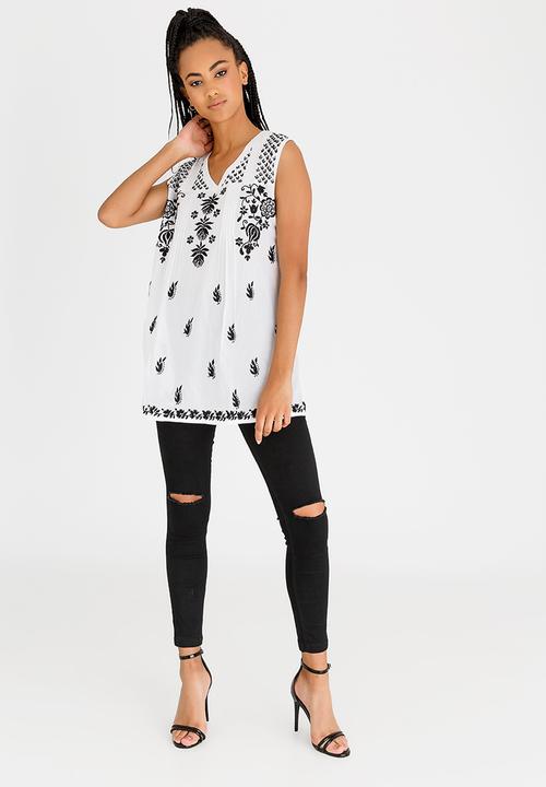 G Couture - Cotton Sleeveless Top Black and White