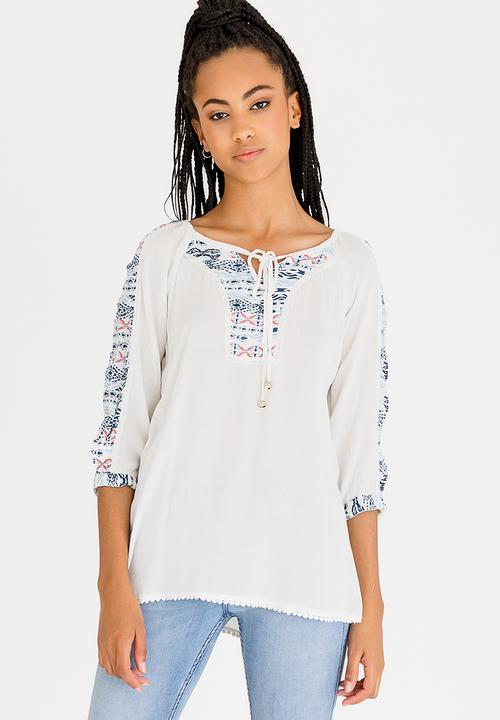 G Couture - Gypsy Smock Top Blue and White