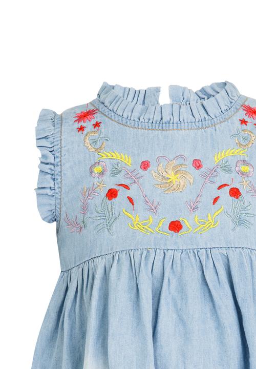 Pop Candy - Denim Embroidered Dress Blue