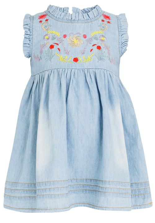 Pop Candy - Denim Embroidered Dress Blue