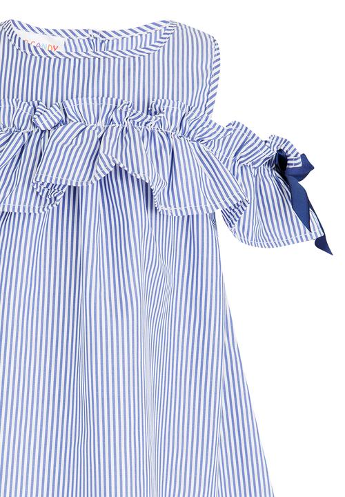Pop Candy - Striped Cold Shoulder dress Blue