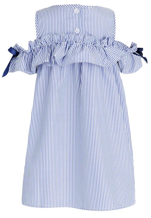 Pop Candy - Striped Cold Shoulder dress Blue