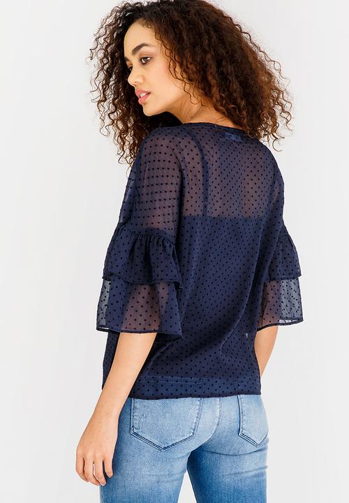 Vero Moda - Flocks 3/4 Frill Top Navy