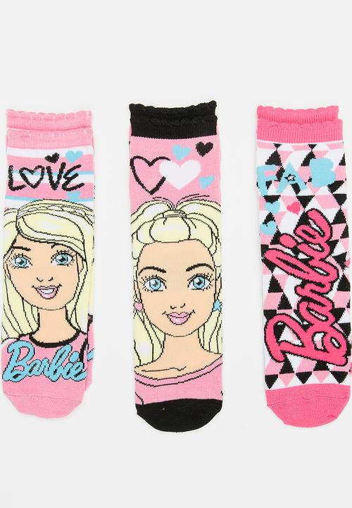 Character Fashion - Barbie 3 Pack Anklet Sock Dark Pink