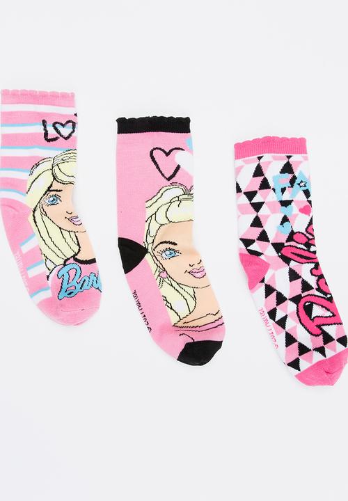 Character Fashion - Barbie 3 Pack Anklet Sock Dark Pink