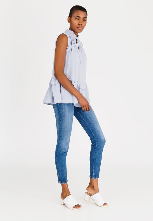 edit - Frilly Blouse with Ties Pale Blue